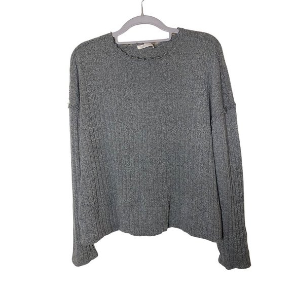 Zara Trafaluc Ruffle Trim Gray long‎ sleeve sweater Sz L - Picture 1 of 8